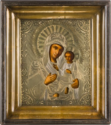 Picture IKONE MIT DER GOTTESMUTTER VON TICHWIN (TICHWINSKAJA) MIT OKLAD IM KIOT