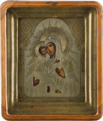 Picture KLEINE IKONE MIT DER GOTTESMUTTER VON WLADIMIR (WLADIMIRSKAJA) MIT OKLAD IM KIOT