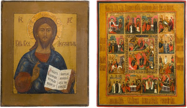 Auktion 147<br>ZWEI IKONEN: CHRISTUS PANTOKRATOR UND FESTTAGSIKONE