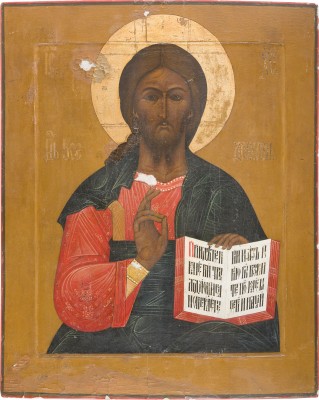 Bild MONUMENTALE UND FEINE IKONE MIT CHRISTUS PANTOKRATOR AUS EINER KIRCHEN-IKONOSTASE