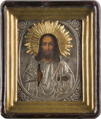 Bild IKONE MIT CHRISTUS DEM WELTENHERRSCHER MIT OKLAD IM KIOT