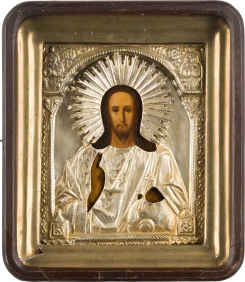 Bild IKONE MIT CHRISTUS DEM WELTENHERRSCHER MIT OKLAD IM KIOT