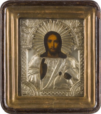 Bild IKONE MIT CHRISTUS PANTOKRATOR MIT OKLAD IM KIOT
