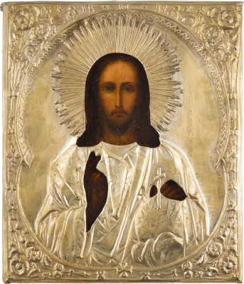 Auction 147<br>IKONE MIT CHRISTUS DEM WELTENHERRSCHER MIT OKLAD