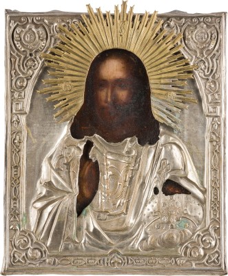 Auction 147<br>IKONE MIT CHRISTUS DEM WELTENHERRSCHER MIT OKLAD