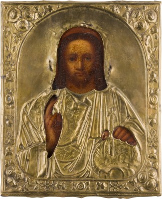 Auktion 147<br>IKONE MIT CHRISTUS DEM WELTENHERRSCHER MIT OKLAD