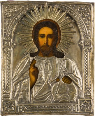 Auction 147<br>KLEINE IKONE MIT CHRISTUS PANTOKRATOR MIT OKLAD