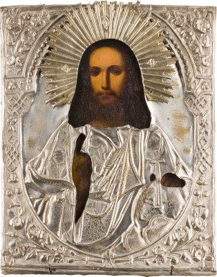 Auction 147<br>IKONE MIT CHRISTUS DEM WELTENHERRSCHER MIT OKLAD