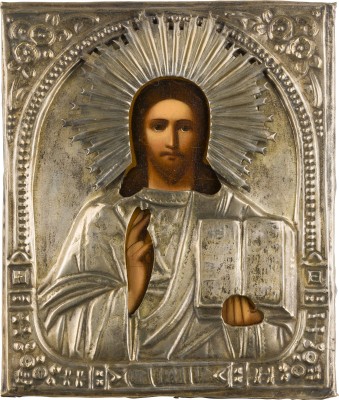 Auktion 147<br>IKONE MIT CHRISTUS PANTOKRATOR MIT OKLAD
