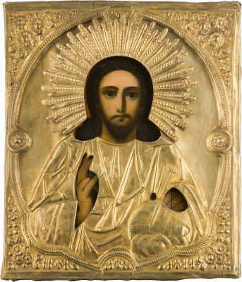 Bild GROSSE IKONE MIT CHRISTUS PANTOKRATOR MIT OKLAD