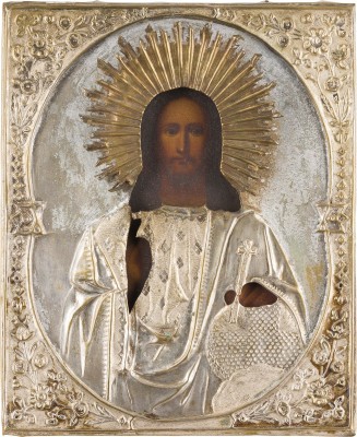 Bild KLEINE IKONE MIT CHRISTUS PANTOKRATOR MIT OKLAD