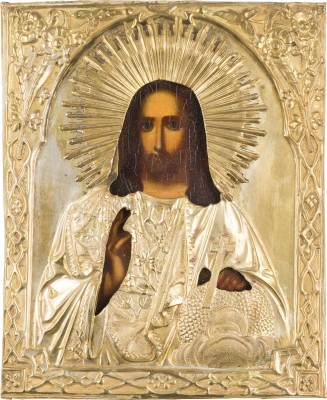 Auction 147<br>IKONE MIT CHRISTUS DEM WELTENHERRSCHER MIT OKLAD