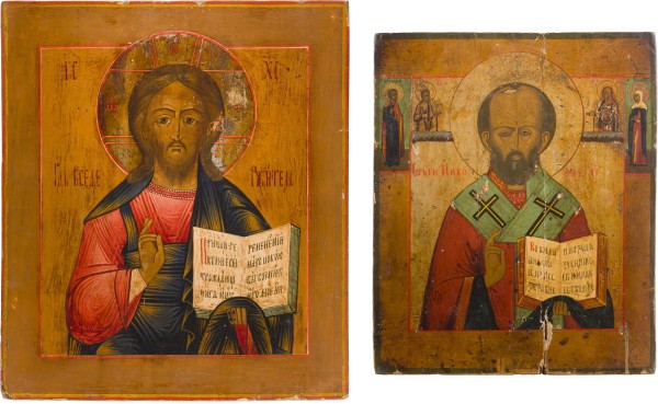 Auction 147<br>ZWEI IKONEN: HEILIGER NIKOLAUS VON MYRA UND CHRISTUS PANTOKRATOR