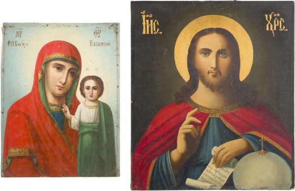 Auktion 147<br>ZWEI IKONEN: CHRISTUS PANTOKRATOR UND GOTTESMUTTER VON KASAN (KASANSKAJA)