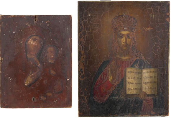 Auction 147<br>ZWEI IKONEN: CHRISTUS ALS HOHEPRIESTER UND GOTTESMUTTER IWERSKAJA