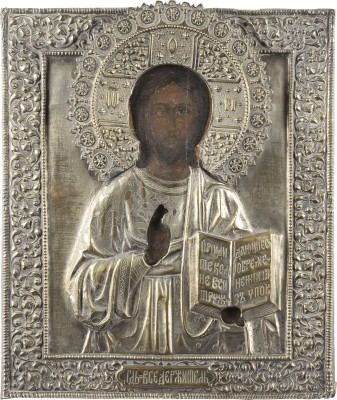 Auction 147<br>IKONE MIT CHRISTUS PANTOKRATOR MIT OKLAD