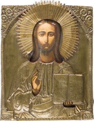 Auction 147<br>GROSSFORMATIGE IKONE MIT CHRISTUS PANTOKRATOR MIT OKLAD