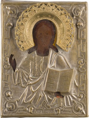 Auktion 147<br>IKONE MIT CHRISTUS PANTOKRATOR MIT OKLAD