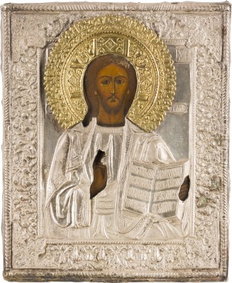 Auktion 147<br>KLEINE IKONE MIT CHRISTUS PANTOKRATOR MIT OKLAD