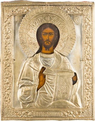 Auktion 147<br>KLEINE IKONE MIT CHRISTUS PANTOKRATOR MIT OKLAD