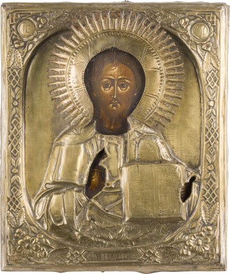 Auktion 147<br>IKONE MIT CHRISTUS PANTOKRATOR MIT OKLAD