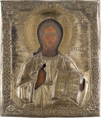 Auktion 147<br>IKONE MIT CHRISTUS PANTOKRATOR MIT OKLAD