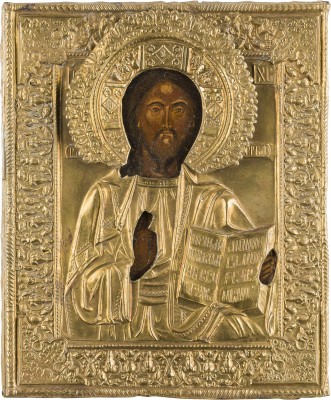 Auktion 147<br>KLEINE IKONE MIT CHRISTUS PANTOKRATOR MIT OKLAD