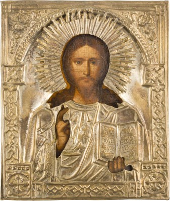 Auktion 147<br>IKONE MIT CHRISTUS PANTOKRATOR MIT OKLAD