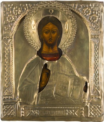 Auktion 147<br>IKONE MIT CHRISTUS PANTOKRATOR MIT OKLAD