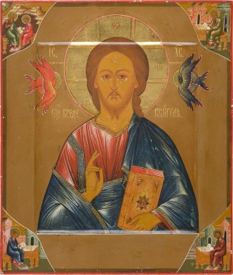Auction 147<br>SEHR FEINE IKONE MIT CHRISTUS PANTOKRATOR UND DEN VIER EVANGELISTEN
