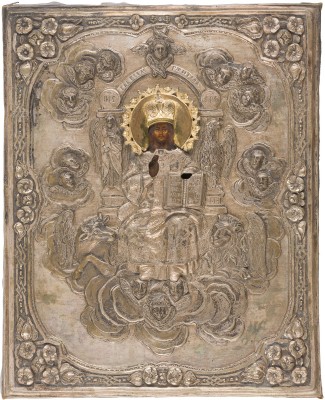 Auction 147<br>FEINE IKONE MIT DEM THRONENDEN CHRISTUS MIT OKLAD