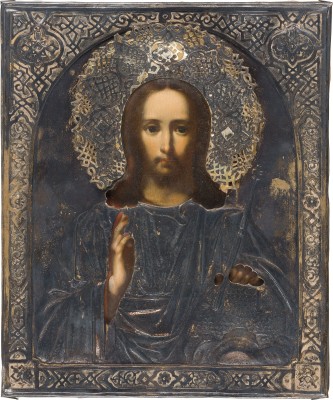 Picture IKONE MIT CHRISTUS PANTOKRATOR MIT VERMEIL-OKLAD