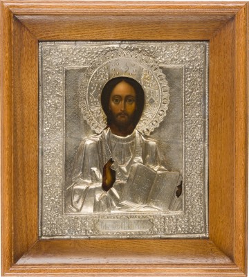Auction 147<br>IKONE MIT CHRISTUS PANTOKRATOR MIT SILBER-OKLAD IM KIOT