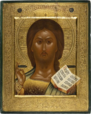 Auction 147<br>SEHR FEINE, KLEINE IKONE MIT CHRISTUS PANTOKRATOR (SPAS ROMANOWSKI)
