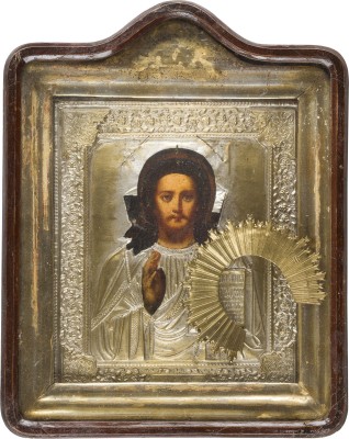 Auction 147<br>IKONE MIT CHRISTUS PANTOKRATOR MIT OKLAD IM KIOT