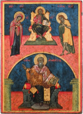 Auktion 147<br>FEINE ZWEIFELDER-IKONE MIT DEESIS UND DEM HEILIGEN ATHANASIOS