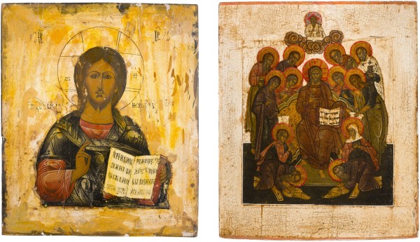 Auktion 147<br>ZWEI IKONEN: CHRISTUS PANTOKRATOR UND ERWEITERTE DEESIS