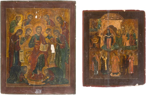 Auction 147<br>ZWEI GROSSE IKONEN: ERWEITERTE DEESIS UND GOTTESMUTTER POKROW