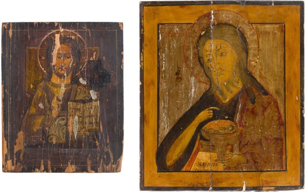 Auction 147<br>ZWEI IKONEN: CHRISTUS PANTOKRATOR UND HEILIGER JOHANNES DER VORLÄUFER AUS EINER DEESIS