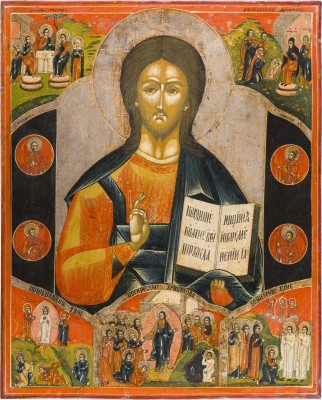 Bild GROSSFORMATIGE IKONE MIT CHRISTUS PANTOKRATOR MIT HOCHFESTEN DES ORTHODOXEN KIRCHENJAHRES