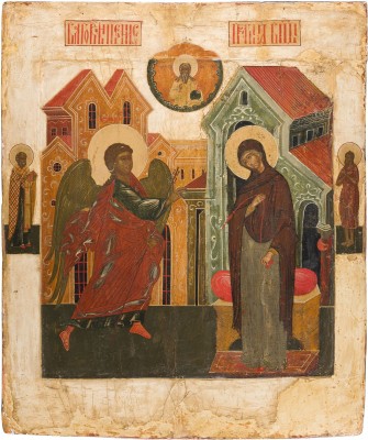 Auktion 147<br>GROSSFORMATIGE IKONE MIT DER VERKÜNDIGUNG AUS EINER KIRCHEN-IKONOSTASE