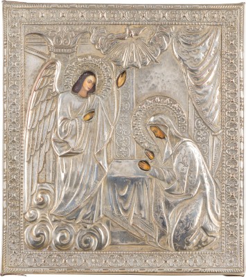 Auction 147<br>KLEINE IKONE MIT DER VERKÜNDIGUNG MIT OKLAD