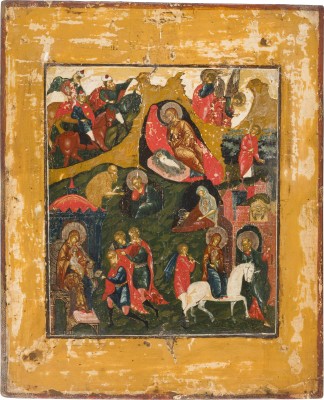 Picture FEINE IKONE MIT DER GEBURT CHRISTI UND DER FLUCHT NACH ÄGYPTEN