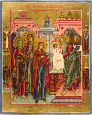 Auktion 147<br>GROSSE IKONE MIT DER DARBRINGUNG CHRISTI IM TEMPEL