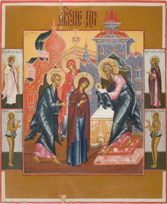 Auktion 147<br>SEHR FEINE IKONE MIT DER DARBRINGUNG CHRISTI IM TEMPEL