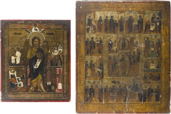 Auction 147<br>ZWEI IKONEN: VITA-IKONE MIT DEM HEILIGEN JOHANNES DEM VORLÄUFER UND FESTTAGSIKONE