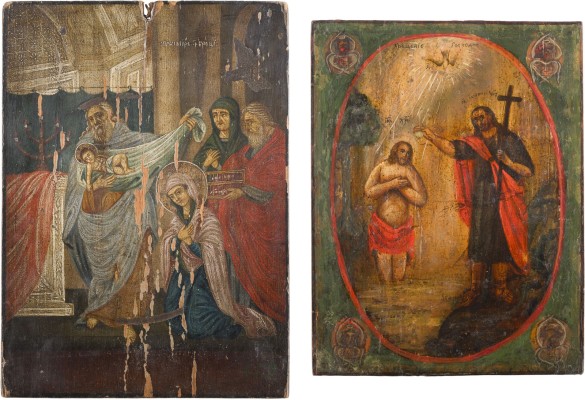 Auction 147<br>ZWEI KLEINE IKONEN MIT DER DARBRINGUNG IM TEMPEL UND DER TAUFE CHRISTI