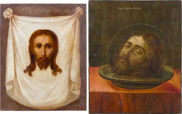 Auction 147<br>ZWEI IKONEN: MANDYLION UND HAUPT JOHANNES DES VORLÄUFERS