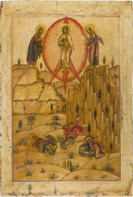 Auction 147<br>GROSSFORMATIGE IKONE MIT DER VERKLÄRUNG CHRISTI AUS EINER KIRCHEN-IKONOSTASE