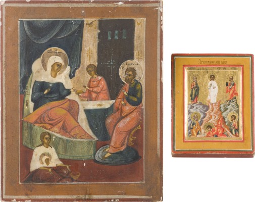 Bild ZWEI IKONEN: MINIATUR-IKONE MIT DER VERKLÄRUNG CHRISTI UND GEBURT DER GOTTESMUTTER